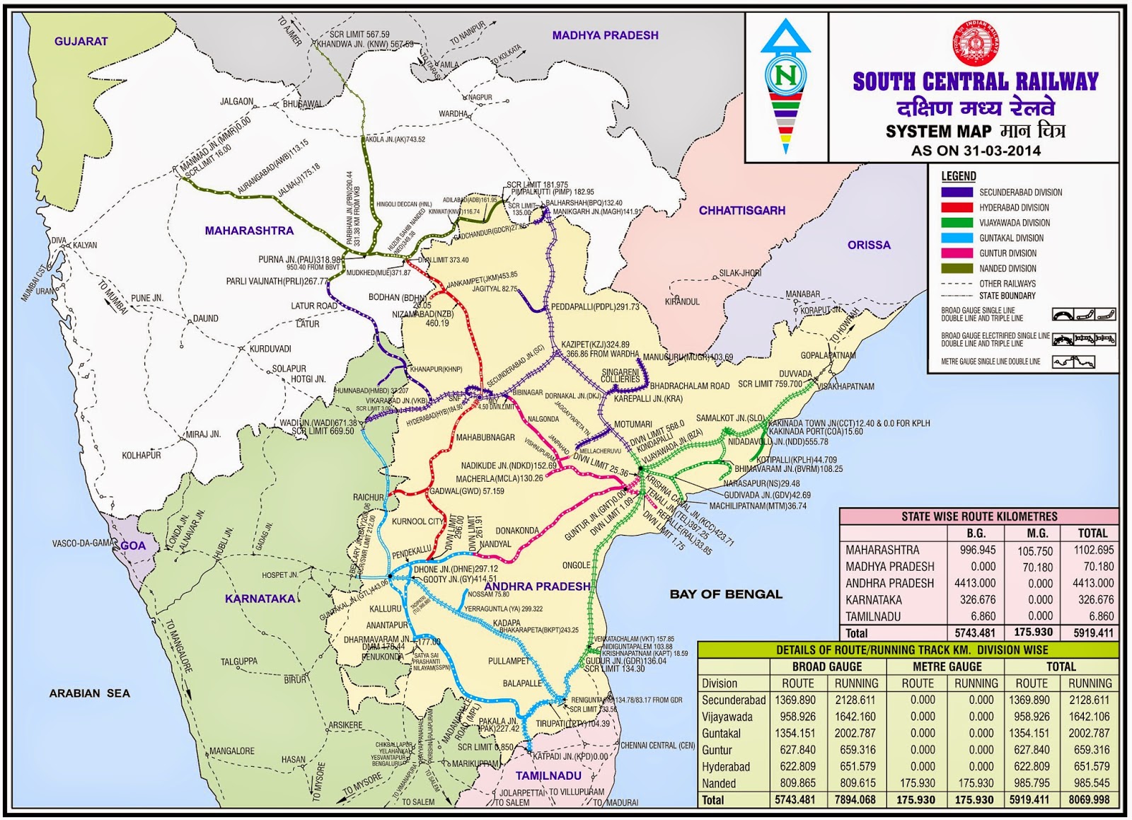 South Central Railway Zone Map